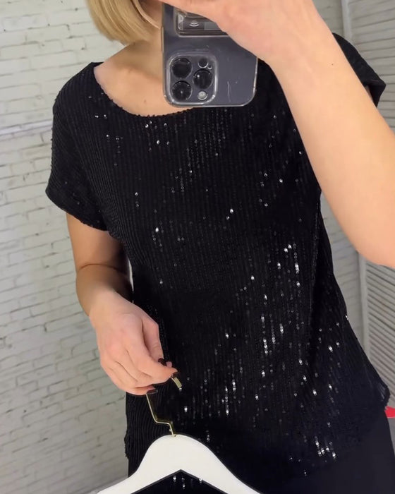 Blouses femme manches courtes en sequin