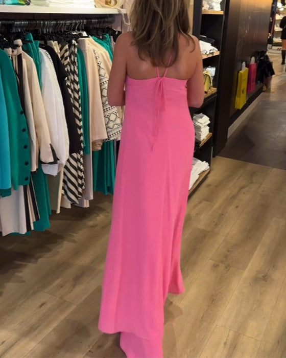 Ensemble deux pièces de couleur unie avec fente au col licou