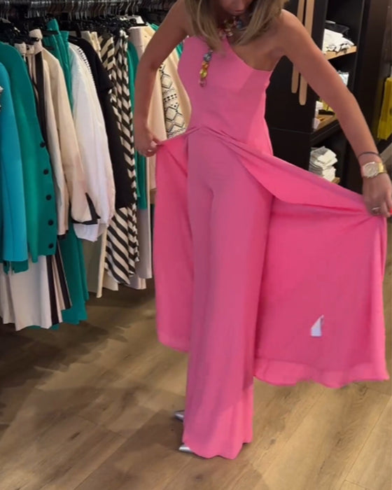 Ensemble deux pièces de couleur unie avec fente au col licou