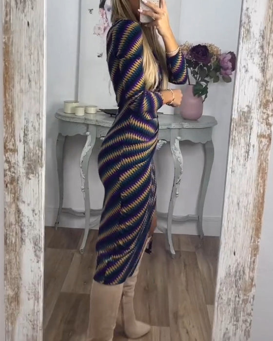 Robe sexy à rayures et col haut