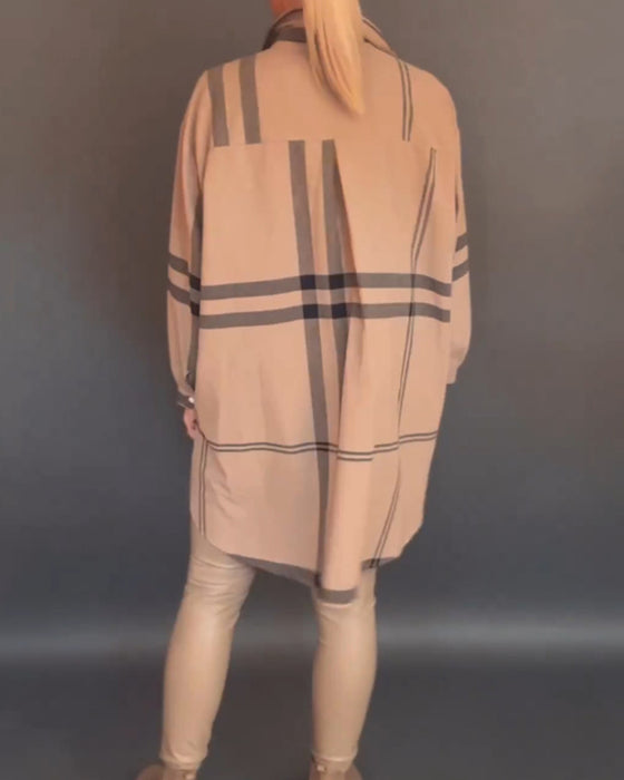 Chemise décontractée à revers à carreaux