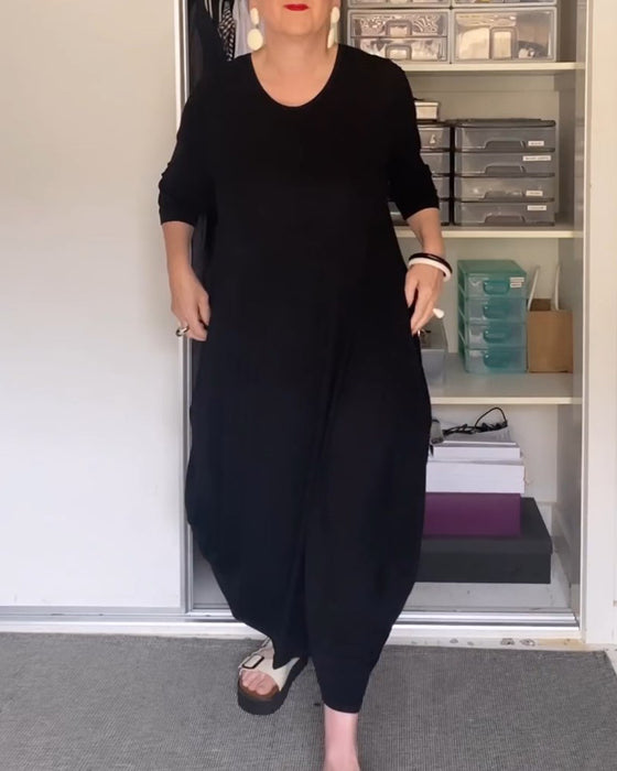 Robe simple de couleur unie à col rond