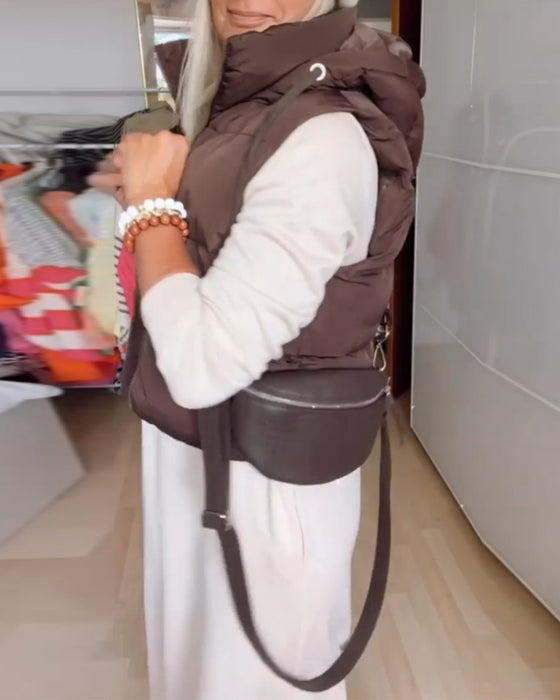 Manteau gilet à capuche de couleur unie