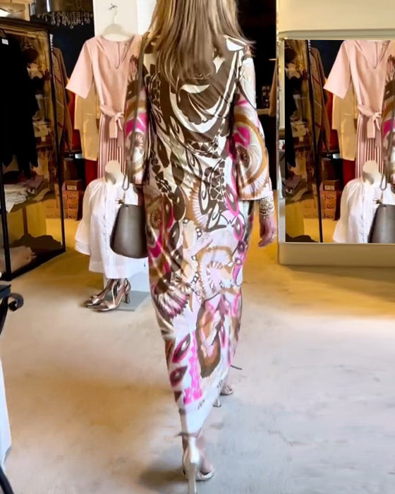 Robe longue imprimée décontractée à col en V