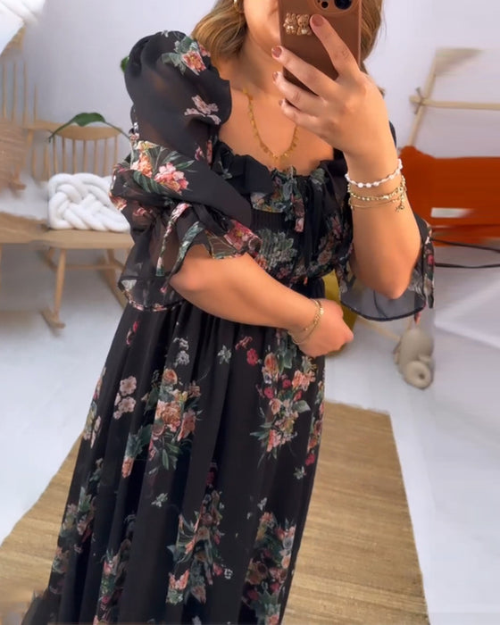 Robe élégante à col carré et imprimé floral