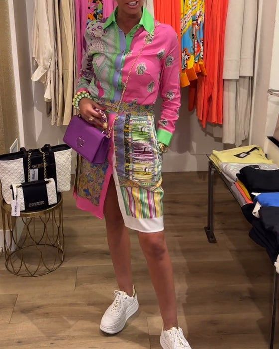 Robe colorée fendue à revers