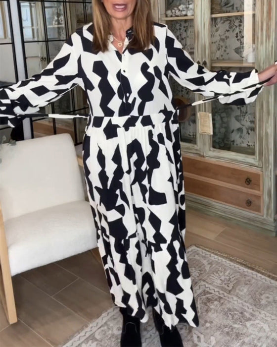 Robe longue décontractée imprimée à manches longues