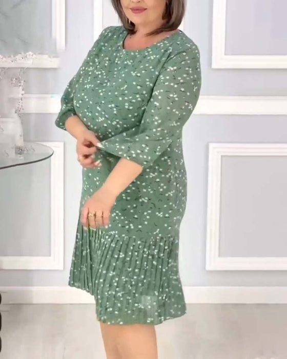 Robe imprimée plissée élégante patchwork