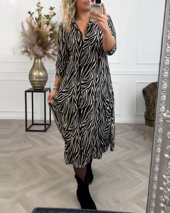 Robe décontractée à revers imprimé zèbre