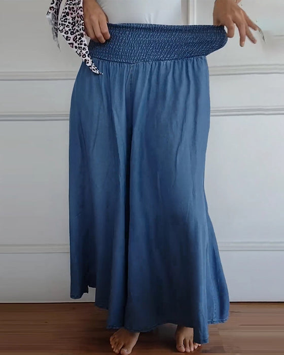Pantalon à taille élastiquée et jambes larges