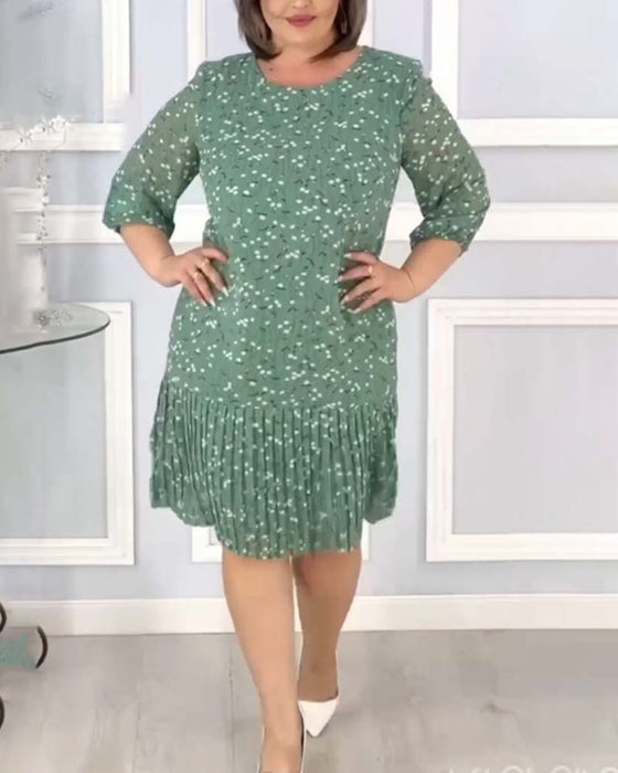 Robe imprimée plissée élégante patchwork