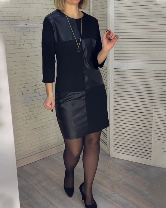 Robe col rond patchwork en cuir PU