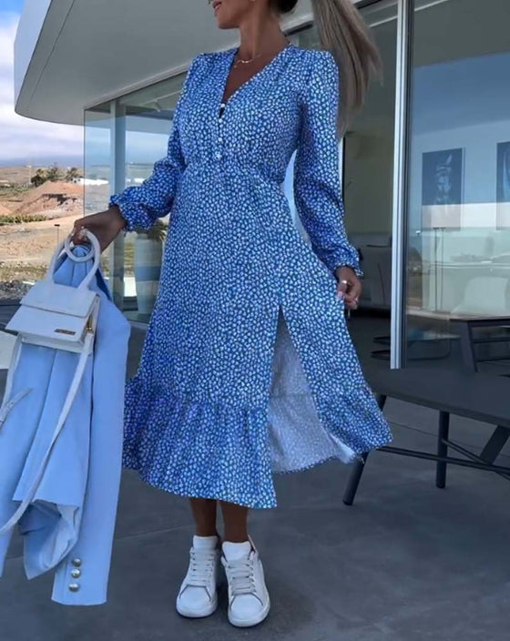 Robe patchwork fleurie col V