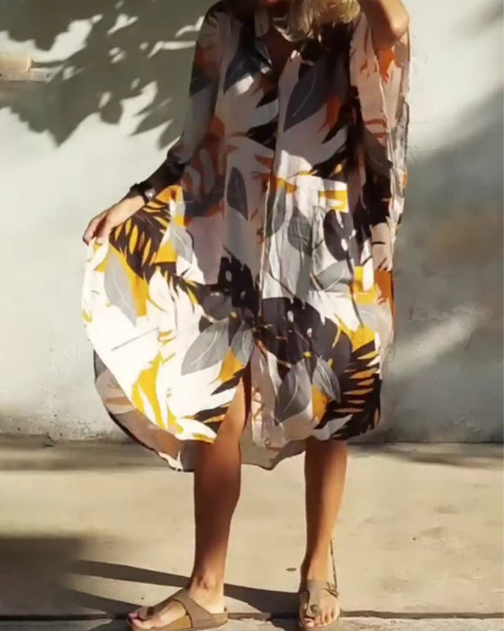 Robe avec poches et imprimé feuille d'érable