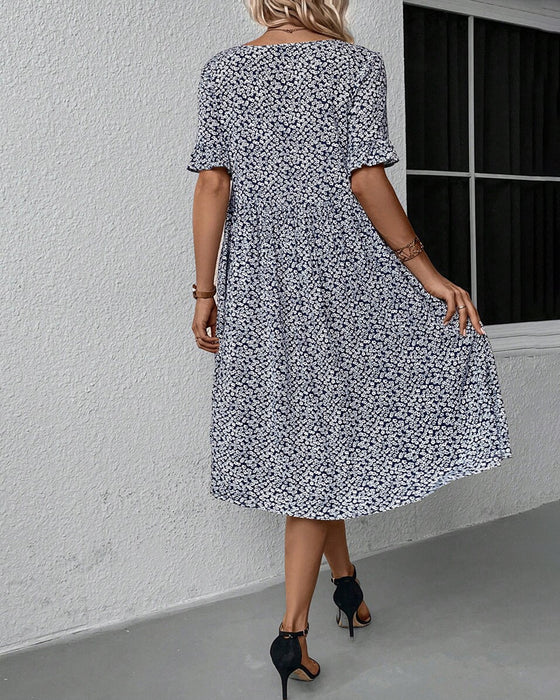 Robe élégante à col rond et imprimé floral