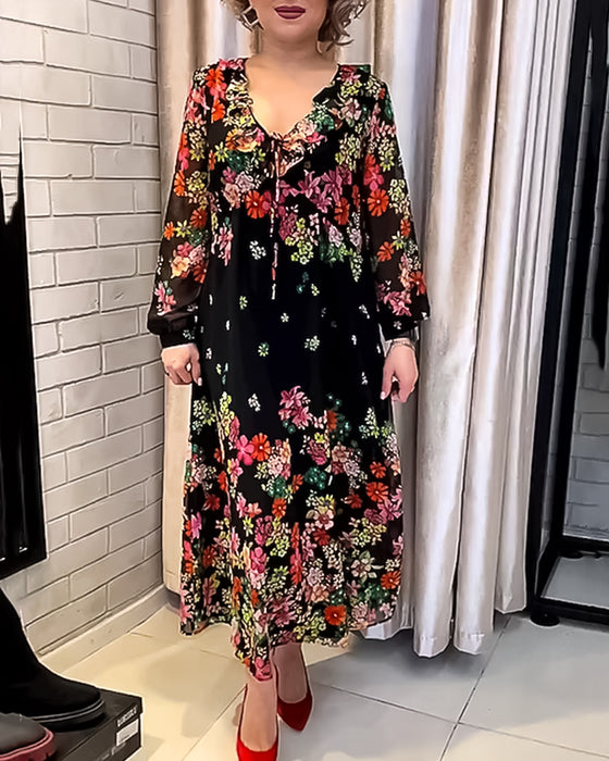 Robe élégante col V imprimé fleuri