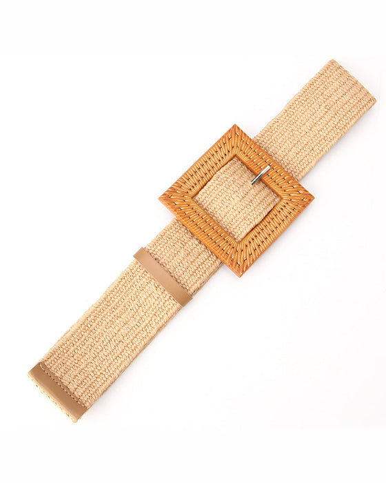 Ceinture élastique pour femme tissée d'herbe